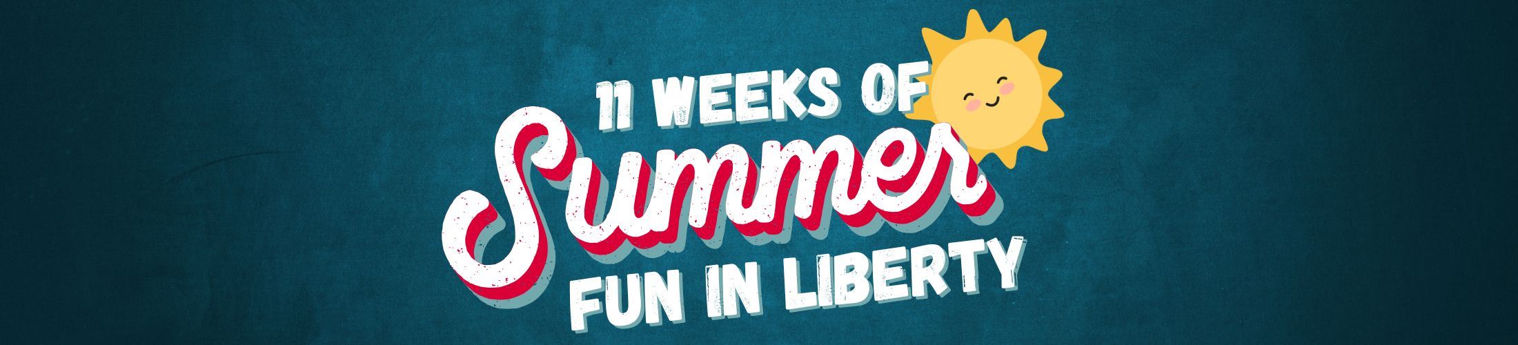 blue background with text about summer fun and graphic of sun